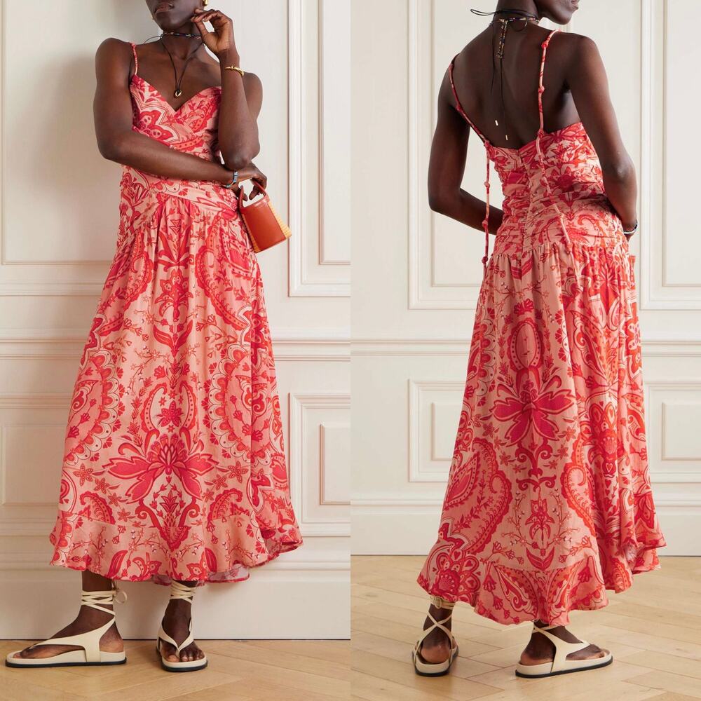 NEW Farm Rio Jaipur Red Linen Crossover Maxi Dress Size XXS